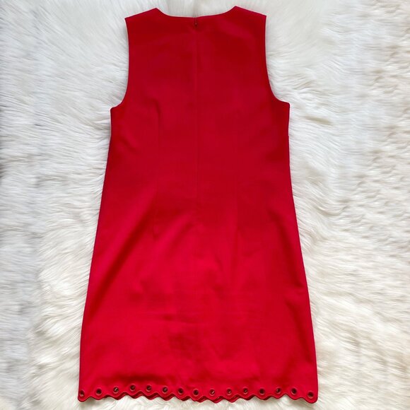 J Crew Bright Red Scallop Grommet Hem Sleeveless Mini Shift Dress - Picture 5 of 8